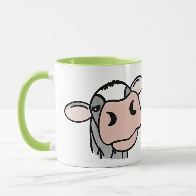 Mug vache de dessin animé noir blanc rose baiser gris  (Gauche)