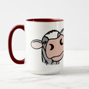 Mug vache de dessin animé noir blanc rose baiser gris