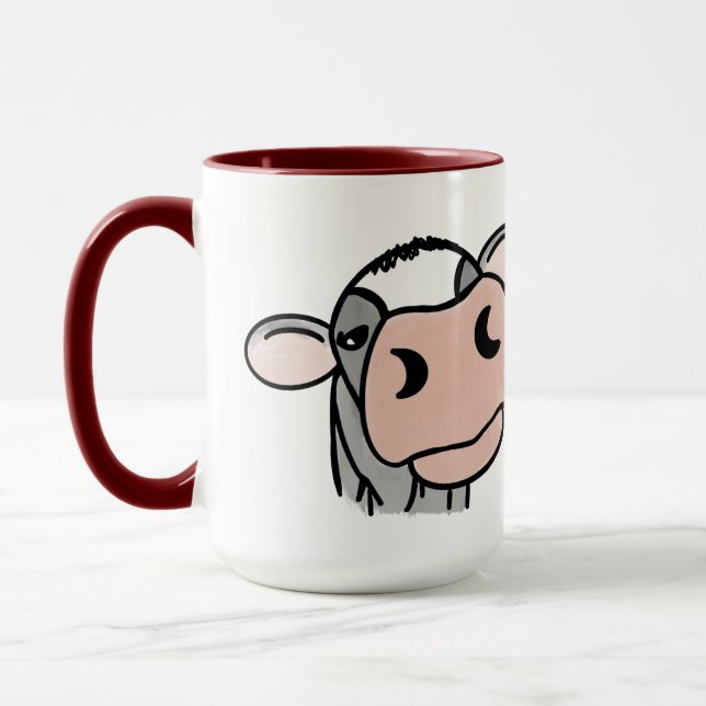 Mug vache de dessin animé noir blanc rose baiser gris  (Gauche)