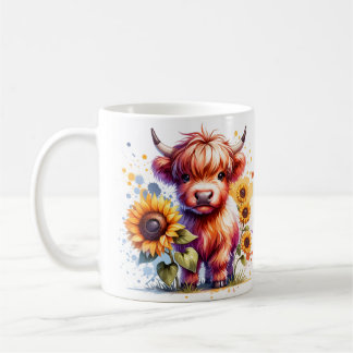 Mug Vache de Highland et Musique de tournesol