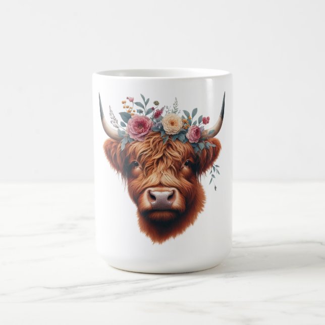 Mug Vache des hautes terres mignonne, florale/printani (Centre)