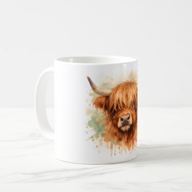 Mug Vache des Highlands - Animaux à l'aquarelle (Devant gauche)