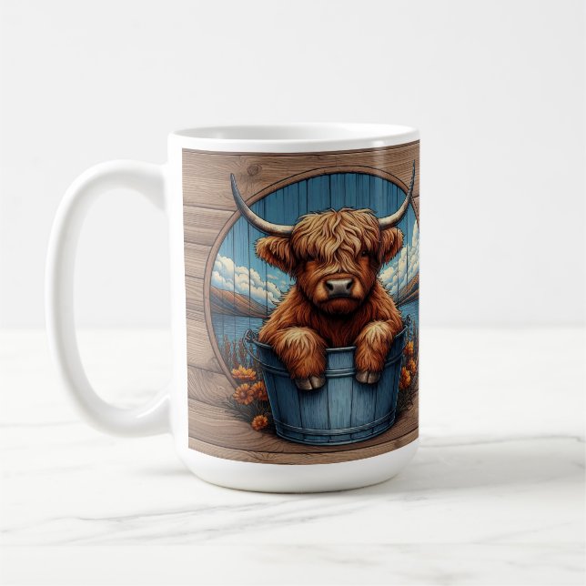 Mug Vache des Highlands avec arrière-plan panoramique (Gauche)