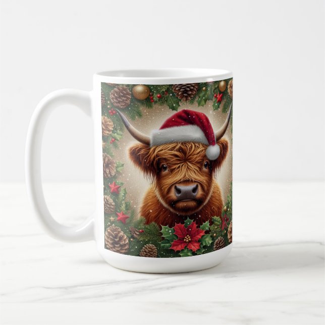 Mug Vache des Highlands avec chapeau de Père Noël  (Gauche)