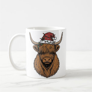 Mug Vache des Highlands de Noël Gravure Vintage Chapea