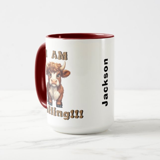 Mug Vache des Highlands Grincheuse Je Souris (Devant gauche)