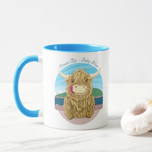 Mug Vache des montagnes écossaise avec les cheveux (Avec donut)
