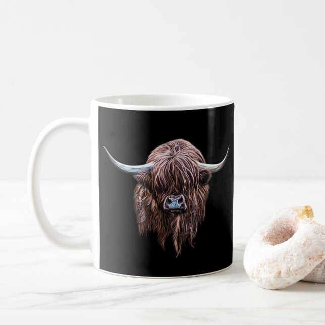 Mug Vache des montagnes écossaise en couleurs (Avec donut)