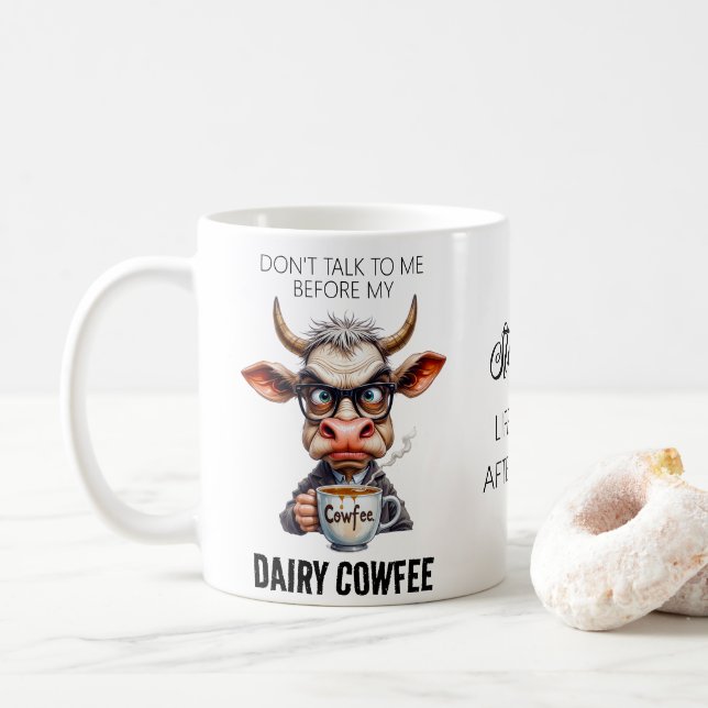 Mug Vache drôle buvant du café Typographie (Avec donut)