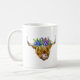 Mug Vache écossaise avec fleurs Aquarelle