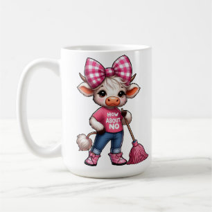 Mug Vache en caricature rose avec En vichy Bow