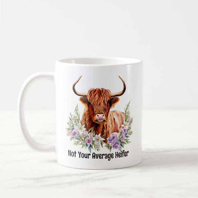 Mug Vache et fleurs de Highland Funny Heifer Aquarelle (Gauche)