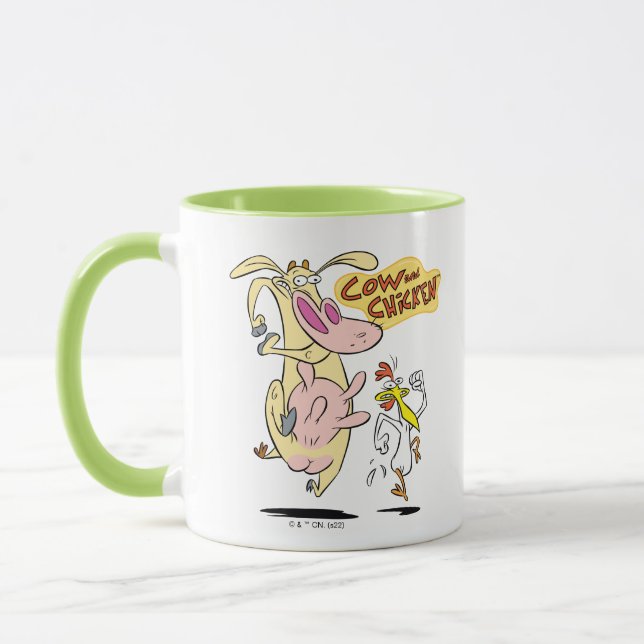 Mug Vache et poulet à courir graphique (Gauche)