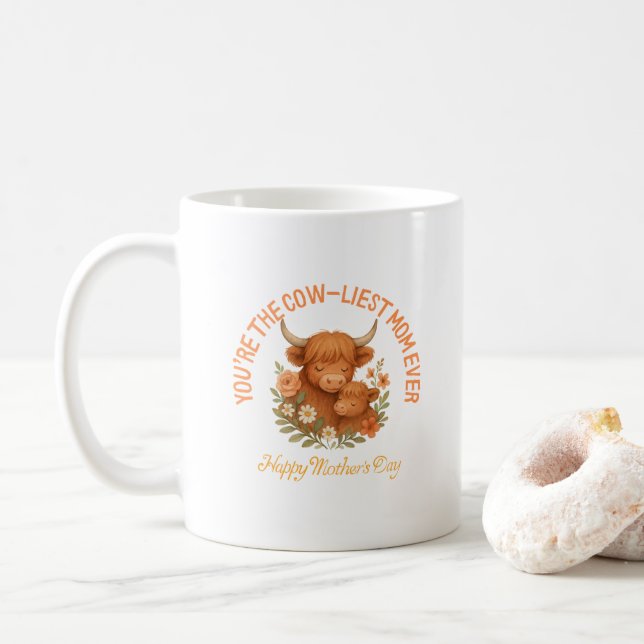 Mug Vache Highland Adorable Fête des Mères (Avec donut)
