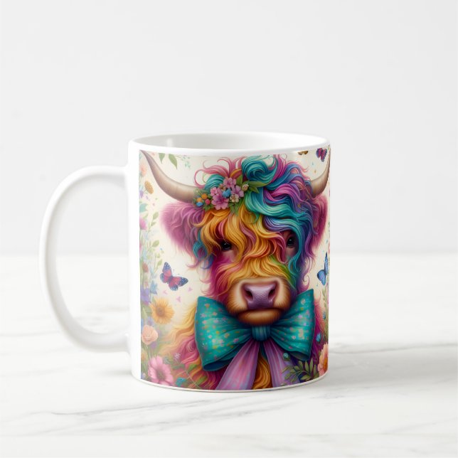 Mug Vache Highland arc-en-ciel colorée (Gauche)