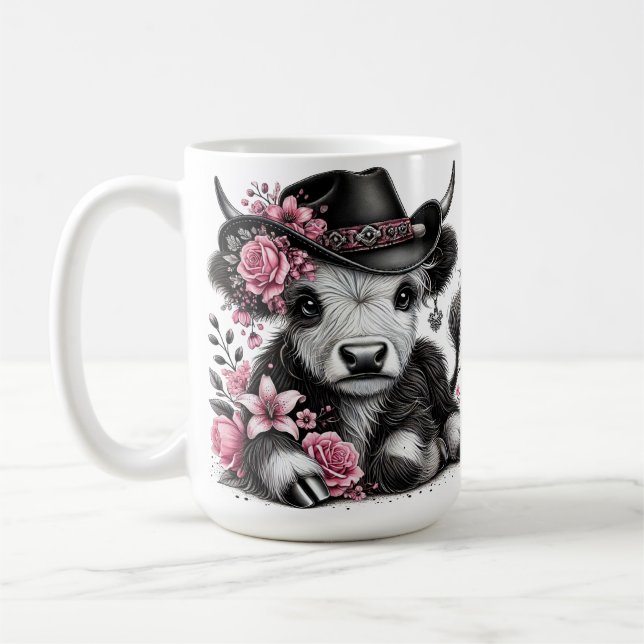 Mug Vache Highland avec Casquette Floral (Gauche)