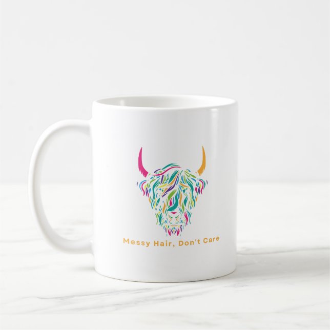 Mug Vache Highland Cheveux Décoiffés Ça M'est Égal Col (Gauche)