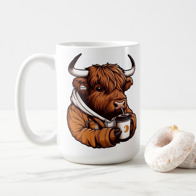 Mug Vache Highland en veste Profitez d'un café confort (Avec donut)