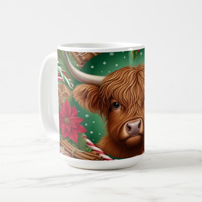 Mug Vache Highland Entourée De Fleurs De Noël (Devant gauche)