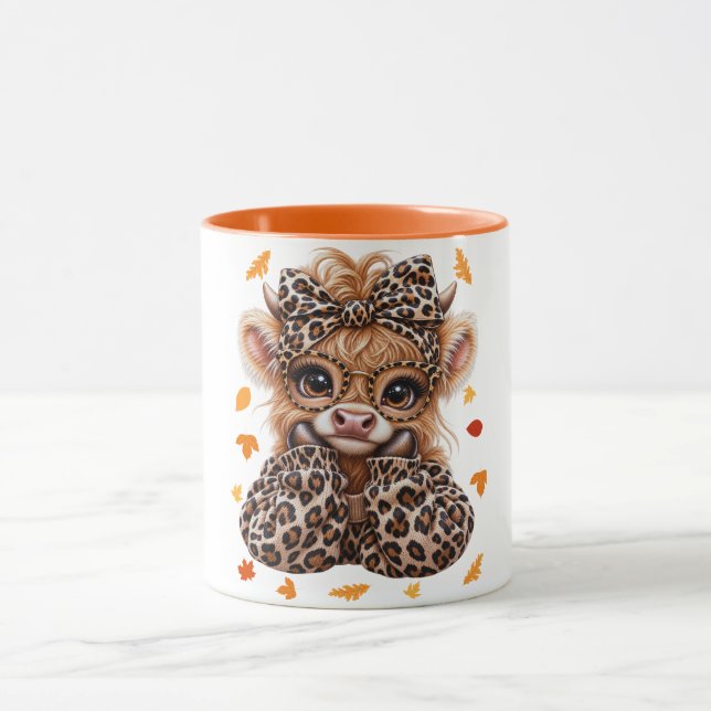 Mug Vache Highland Léopard Automne Coquette Prépa  (Centre)