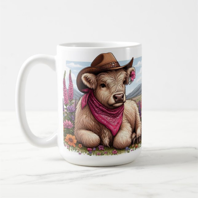 Mug Vache Highland portant Casquette et Bandana (Gauche)
