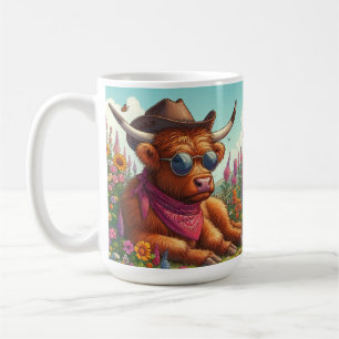 Mug Vache Highland portant des lunettes de soleil et C