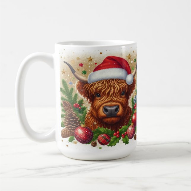 Mug Vache Highland portant le chapeau du Père Noël (Gauche)