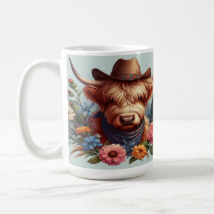 Mug Vache Highland portant un Casquette de cowboy