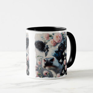 Mug Vache Holstein dans les fleurs Agritourisme peintu