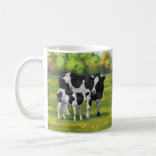 Mug Vache Holstein et veau mignon en pâturage d'été