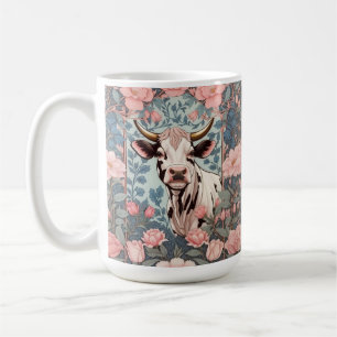 Mug Vache mignonne avec Arrière - plan floral rose