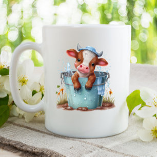 Mug Vache mignonne dans un seau Ferme Monogramme Perso