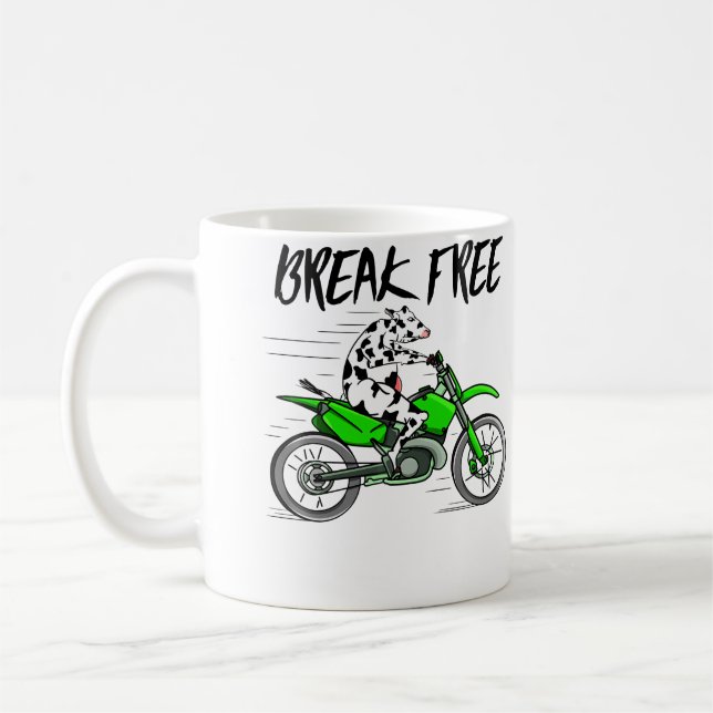 Mug Vache montant une moto, se libérant (Gauche)