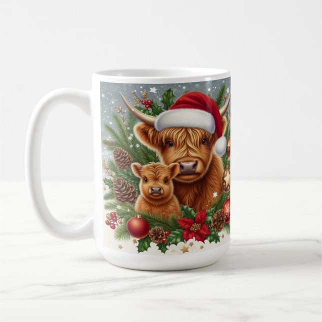 Mug Vaches Highland dans la couronne de Noël festive (Gauche)