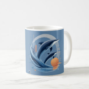 Mug Vague de dauphin moderne – Art océanique futuriste