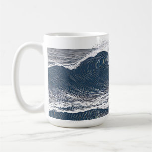 Mug Vague de l'océan en ligne art monochrome ressac