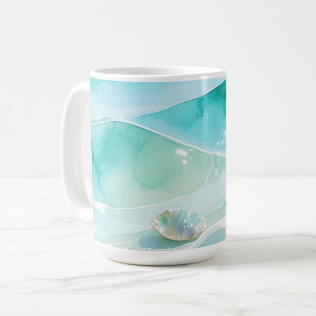 Mug Vague de mer turquoise Coquillage (Devant gauche)