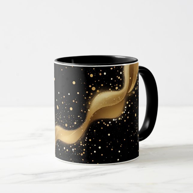 Mug Vague de poussière d'or magique sur noir (Devant droit)