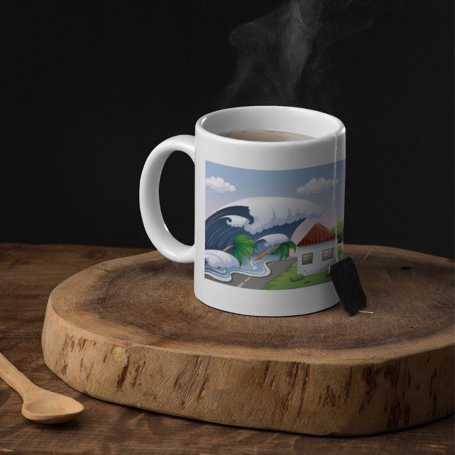 Mug Vague de tsunami frappant la route côtière tempête (Créateur téléchargé)