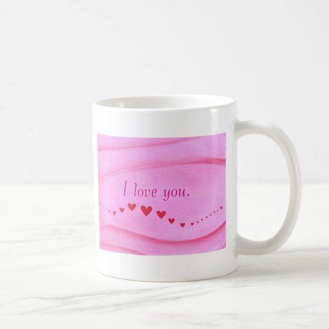 Mug Vague des coeurs rouges sur le rose, je t'aime (Droite)