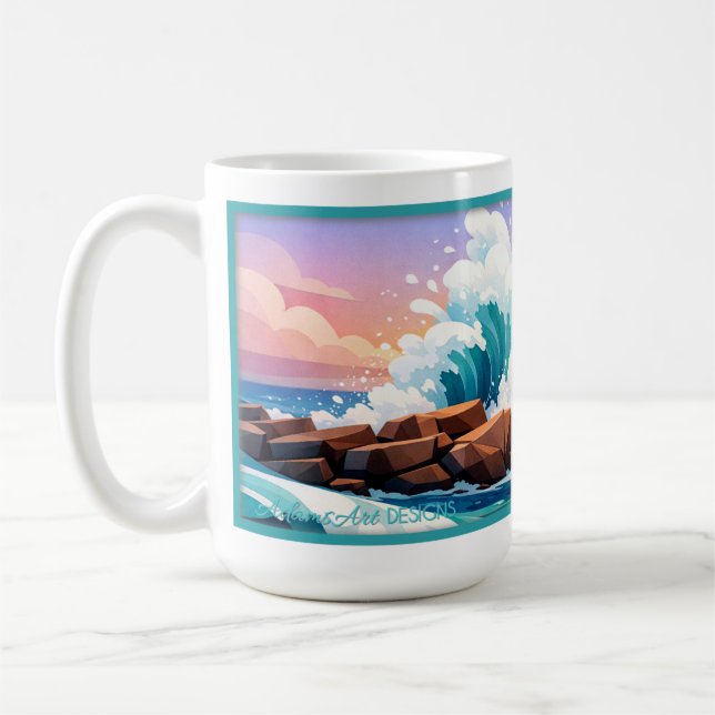 Mug Vague océanique vibrant s'écrasant sur une côte ro (Gauche)