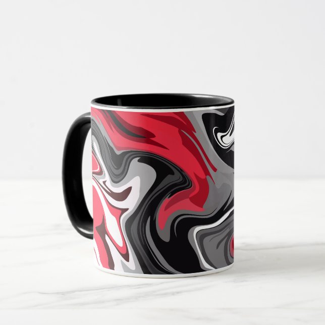 Mug Vagues abstraites rouges, noires, blanches et gris (Devant gauche)