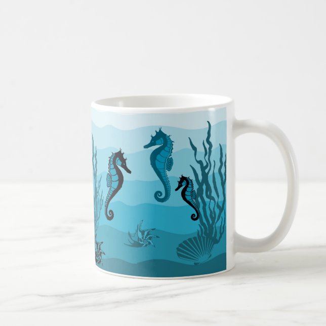 Mug Vagues, Aqua, imprimé bleu océan, coquillages à ch (Droite)