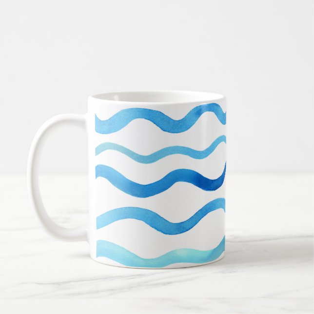 Mug Vagues Aquarelle : bleu turquoise sans joint. (Gauche)