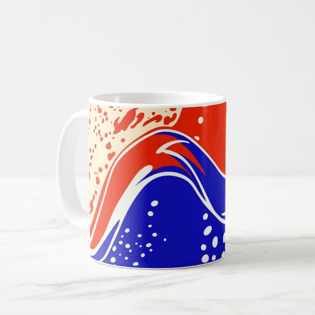 Mug Vagues de fluide abstraites en rouge et bleu (Devant gauche)