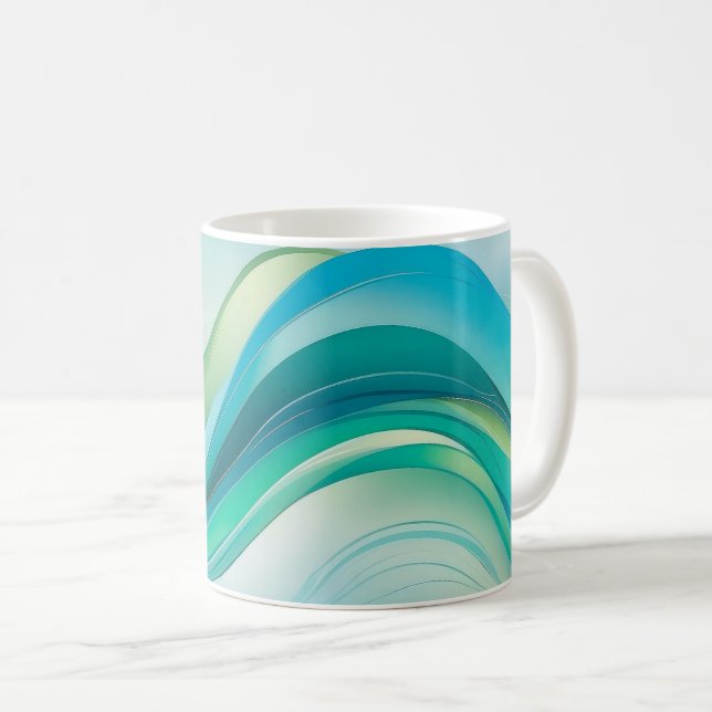 Mug Vagues de l'océan bleu vert abstrait Lignes  (Devant droit)