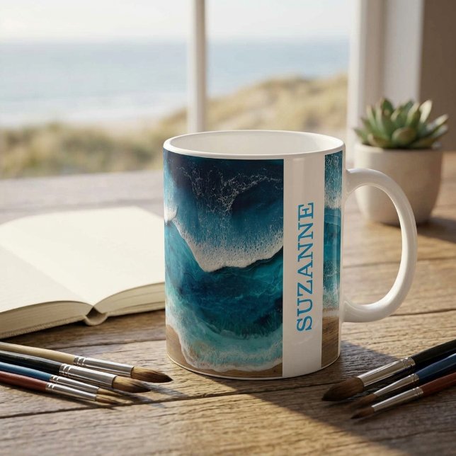 Mug Vagues de plage en résine bleue (Créateur téléchargé)