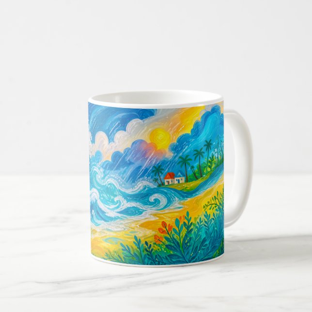 Mug Vagues de tempête s'écrasant près d'une maison de  (Devant droit)