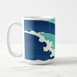 Mug Vagues océaniques bleu sarcelle de style japonais