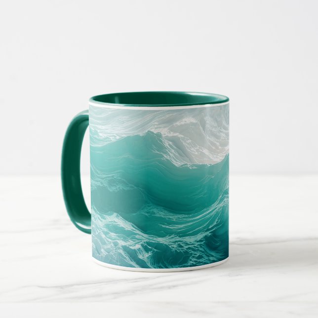 Mug Vagues océaniques sarcelle abstraites  (Devant gauche)